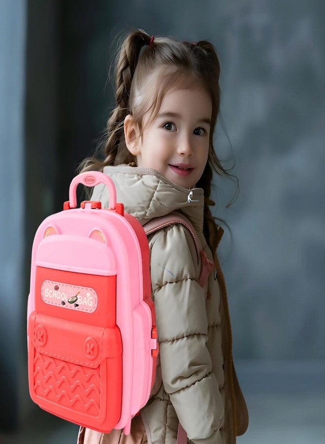 Cable World 2 in 1 Baby Kitchen Playset for Kids, School Bag Type Kitchen Set for Girls, Portable Pretend Food Party Role Cooking Kitchen Play Set Toy for Boys and Girls (Pink) - Image 4